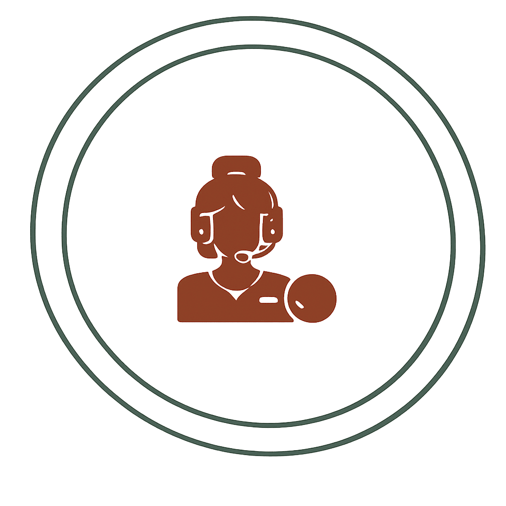 Minimalist icon of a woman holding a baby inside double circular borders.